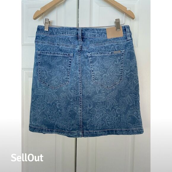 Seven7 Women's Paisley Print Denim Mini Skirt Blue Size 8 - Picture 4 of 4